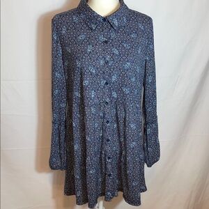 Style & Co. Navy Paisley Long Sleeve Dress